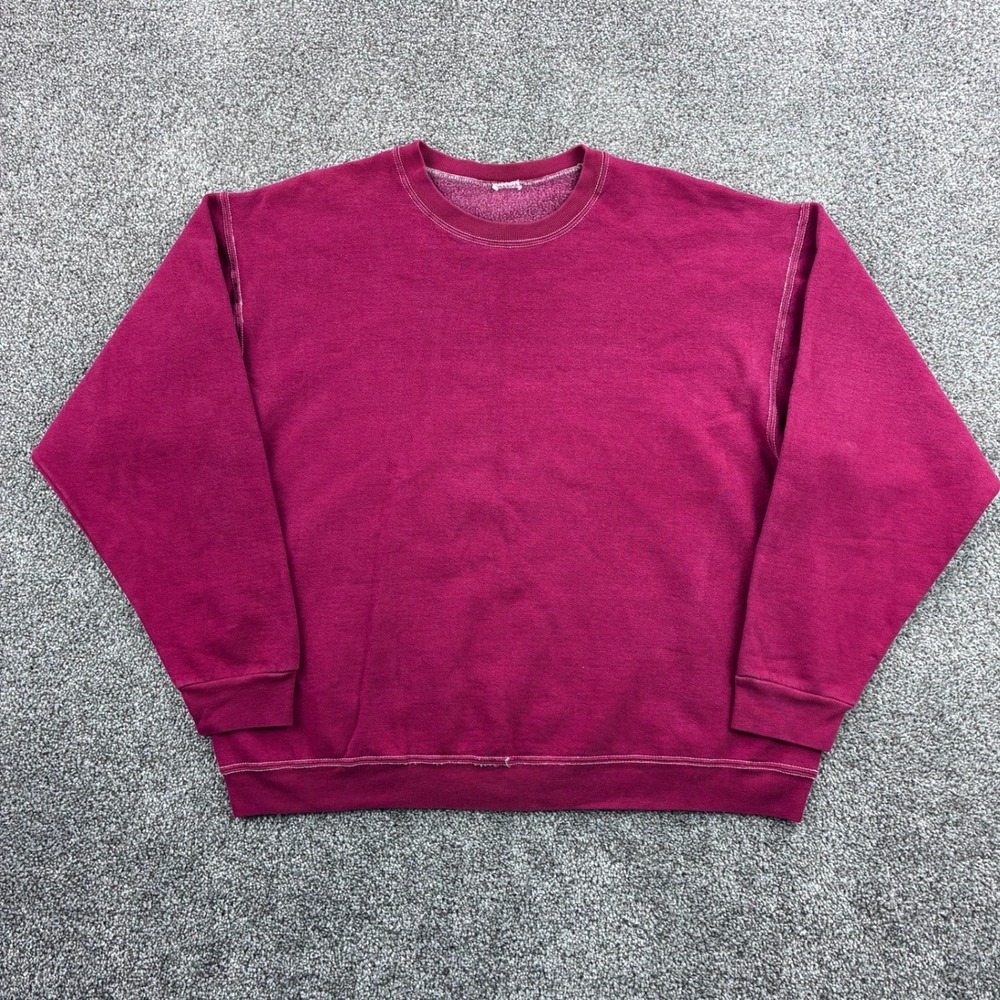 Vintage 80s Blank Sweatshirt Mens Large Maroon Contrast Stitch Crewneck Heavy